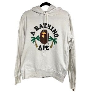 A Bathing Ape Logo W/Palm Trees‎ Hooded Sweatshirt White Women’s Size Large